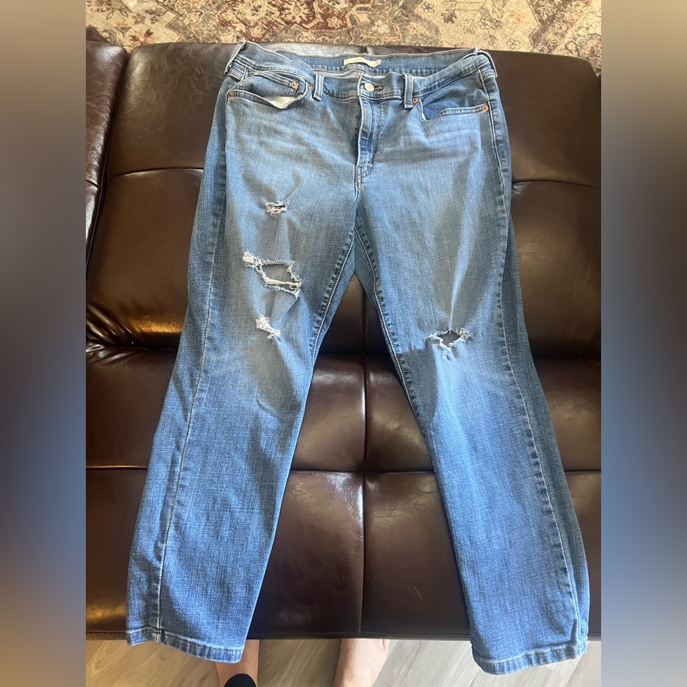 Levi's Light Blue Distressed Straight Leg Jeans